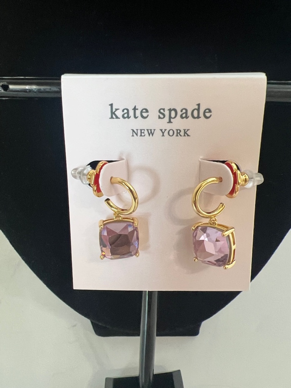 kate spade Gold Hoop Earrings with Lavender Crystal Drops